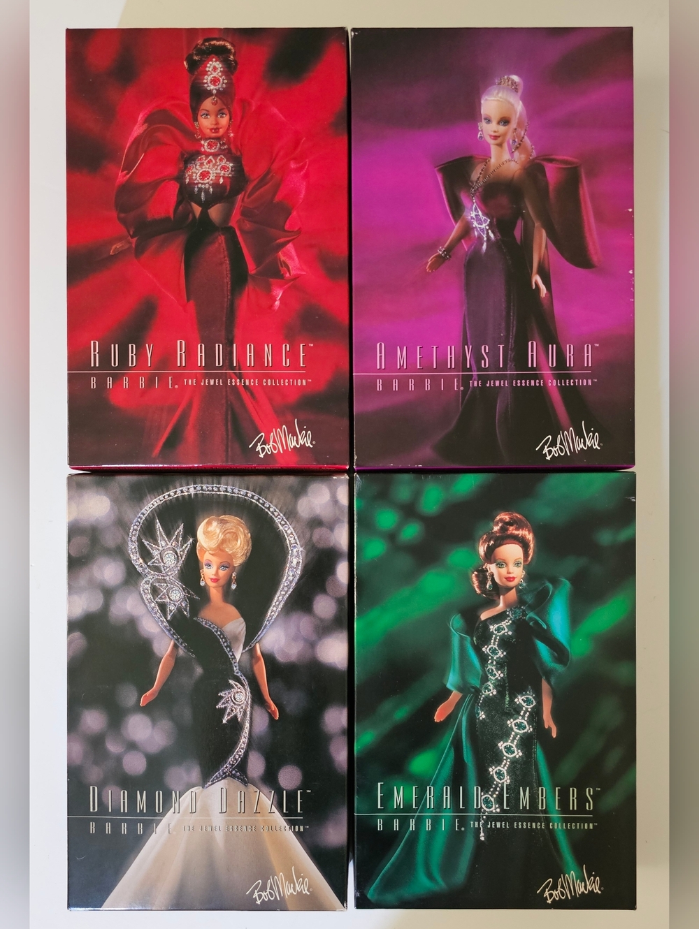 Vintage Barbie "Bob Mackie Jewel Essence" Fashion Doll Set of 4 NRFB 1996 Mattel